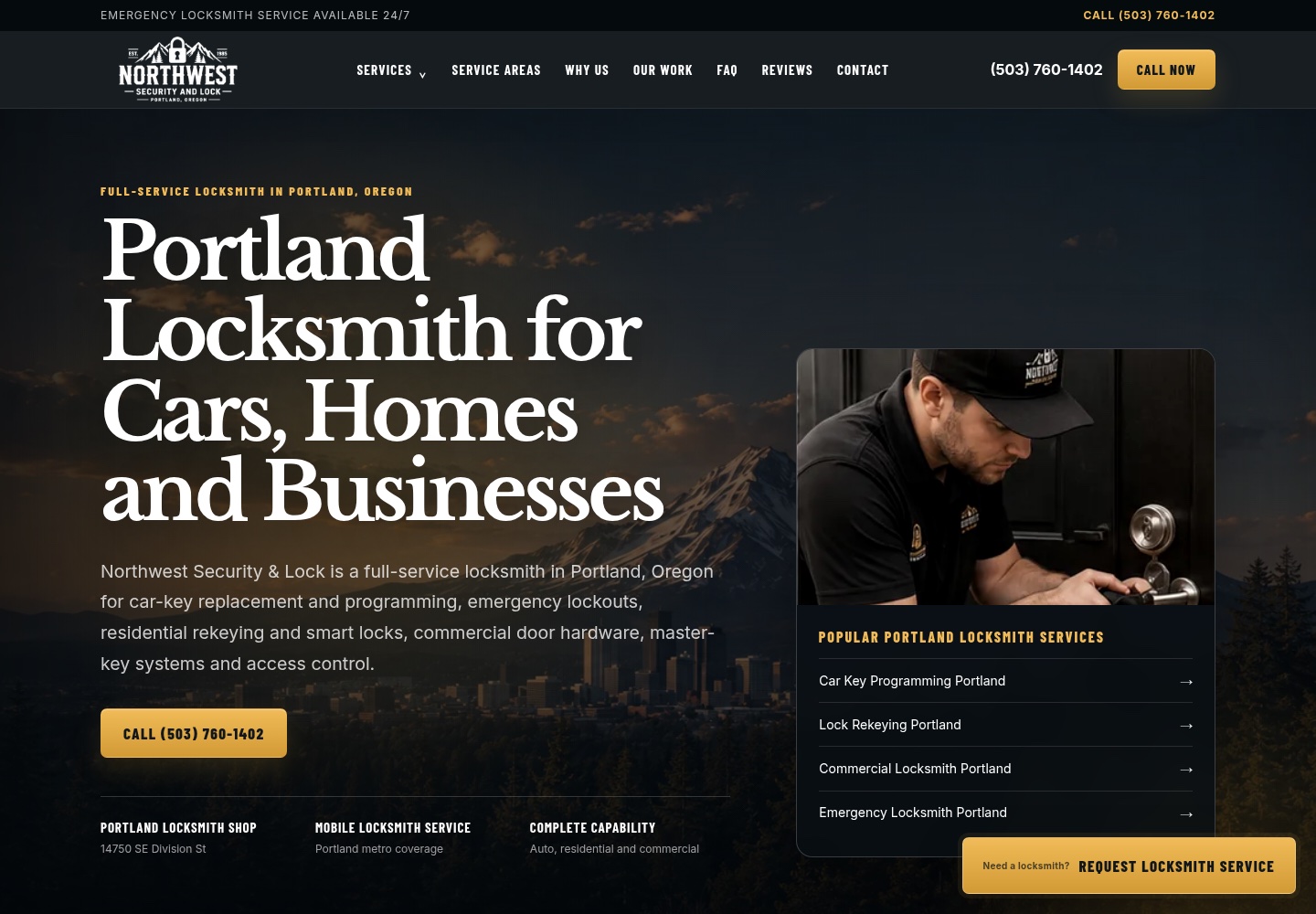 Northwest Security & Lock website homepage