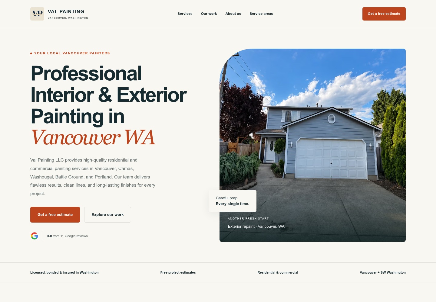 Val Painting LLC website homepage